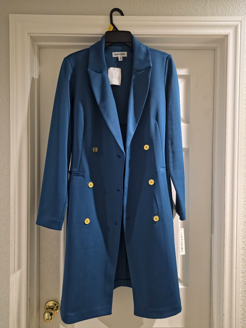 Chelsea & Violet Teal Double-Breasted Blazer Coat with Gold Buttons